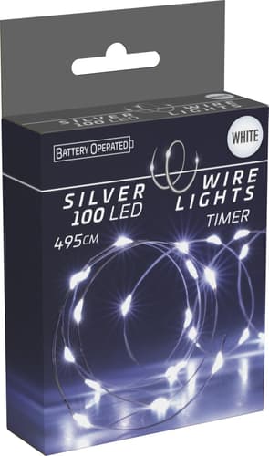 Silberdraht-Lichterkette mit 100 weißen LEDs und Timer