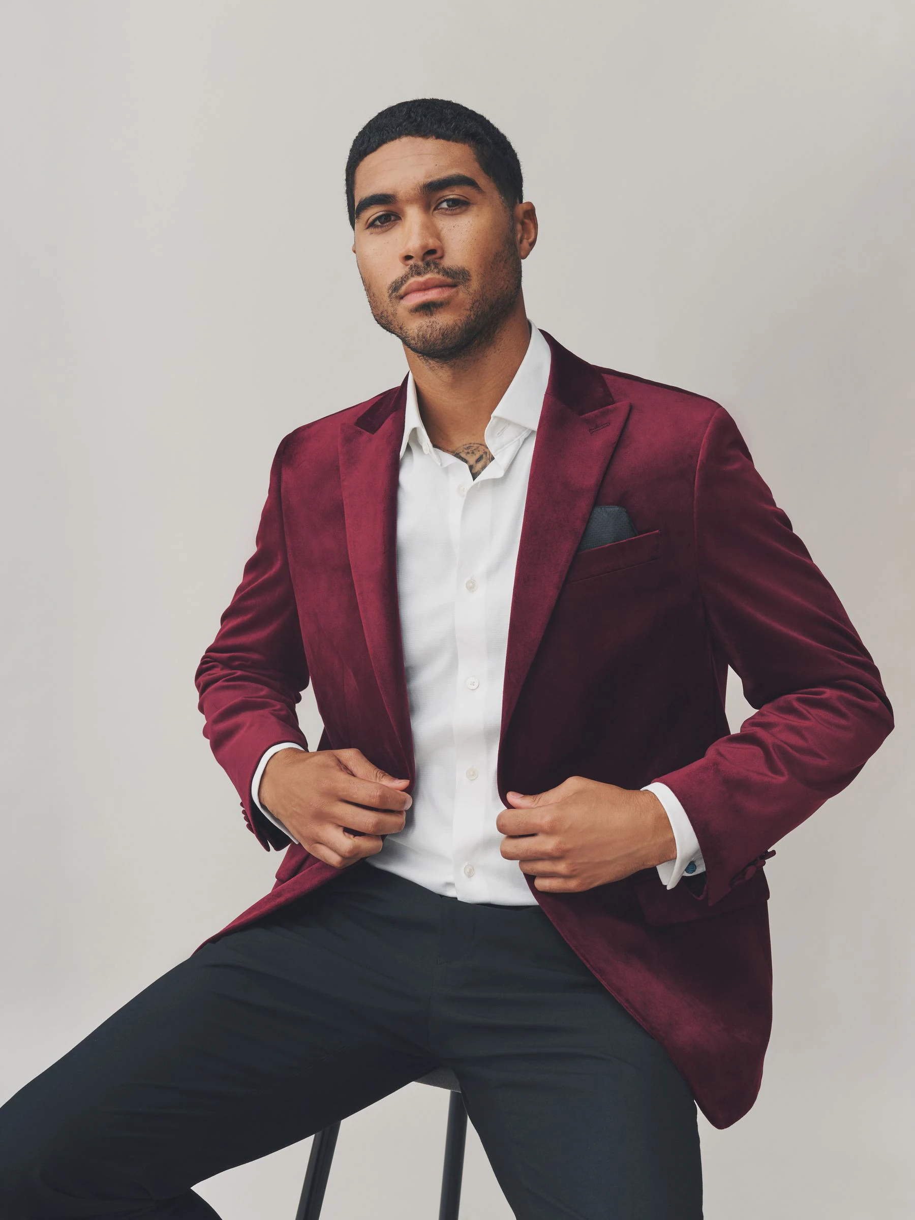 Bordeauxrood - Normale Pasvorm - Velvet blazer met zelfrevers
