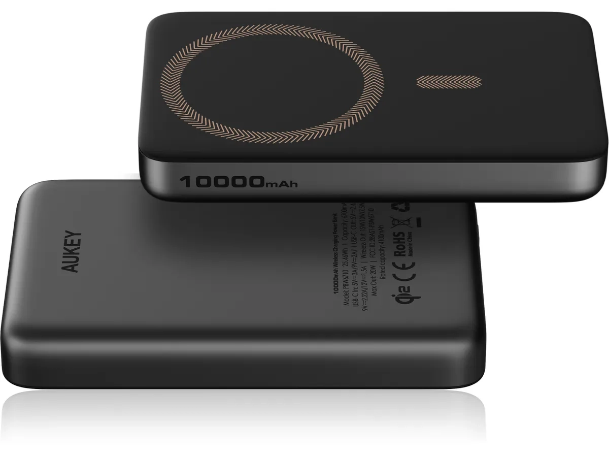 (20W) MagFusion Slim 10000mAh Qi2 Wireless Powerbank USB C Ladegerät mit LED Anzeige (PB-MS08 BG) - Schwarz