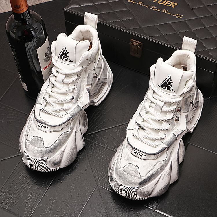 Mr Ozera - Platform Distressed Lace-Up High Top Sneakers