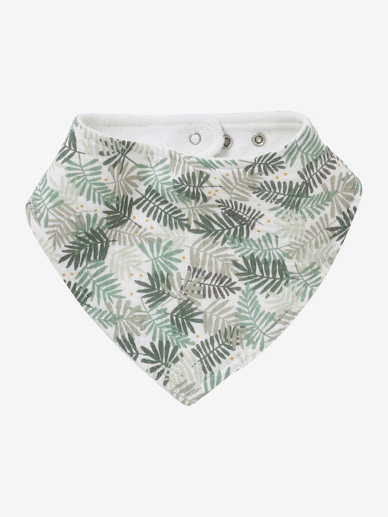 3 babadores bandana lisos em chiffon de algodão verde claro com estampas