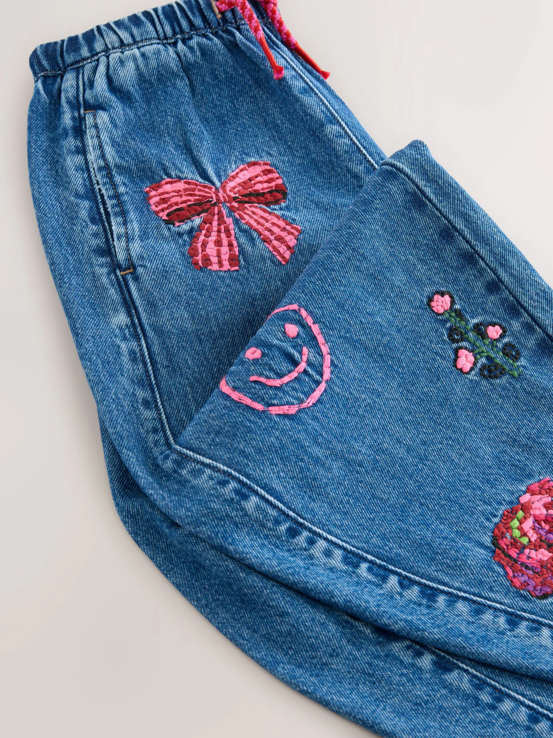Donkerblauw - Embroidered Pull On Barrel Jeans (3-16yrs)