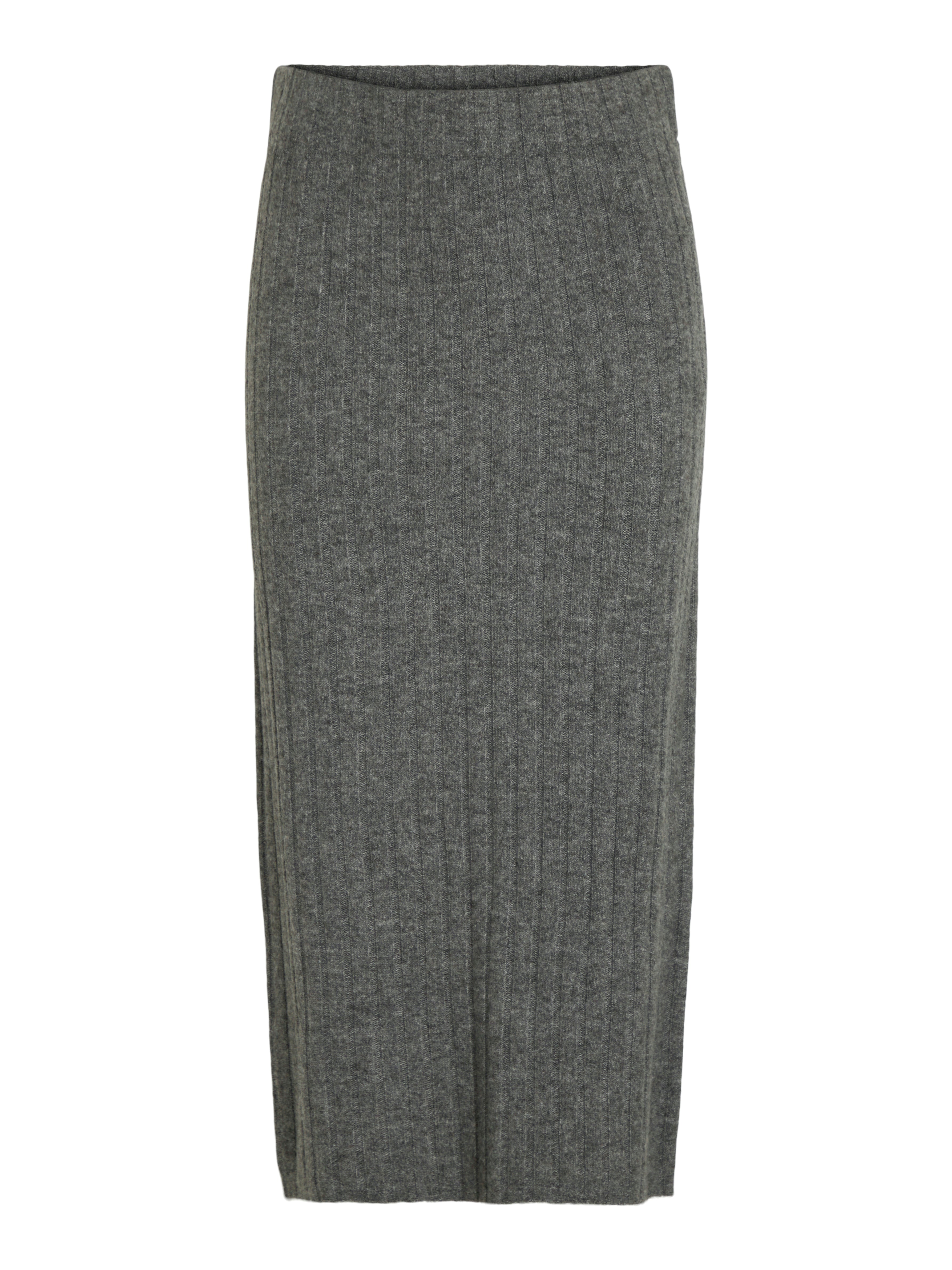Vila  Vimiraz ribstrikket midi nederdel - Medium Grey Melange