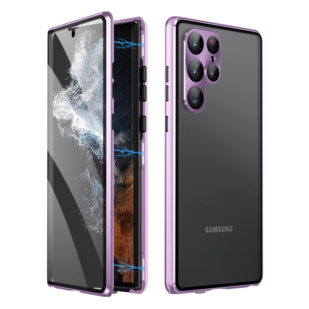 Samsung Galaxy S23 Ultra 5G Magnetische Alu Schutzhülle mit Panzer Glas Backcover   Display- / Kameraglasschutz (Verschlussmechanismus) - Lila