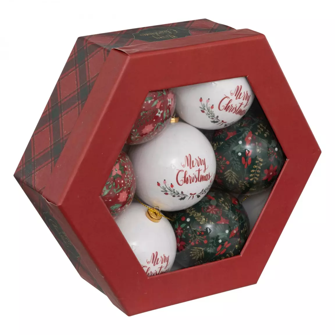 Lot de 7 boules de Noël (D75 mm) Merry Christmas Rouge