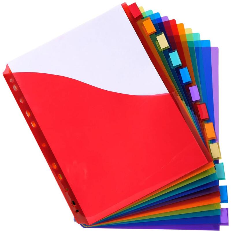 Intercalaires avec pochette polypropylène 12 positions - A4 maxi - Couleurs assorties