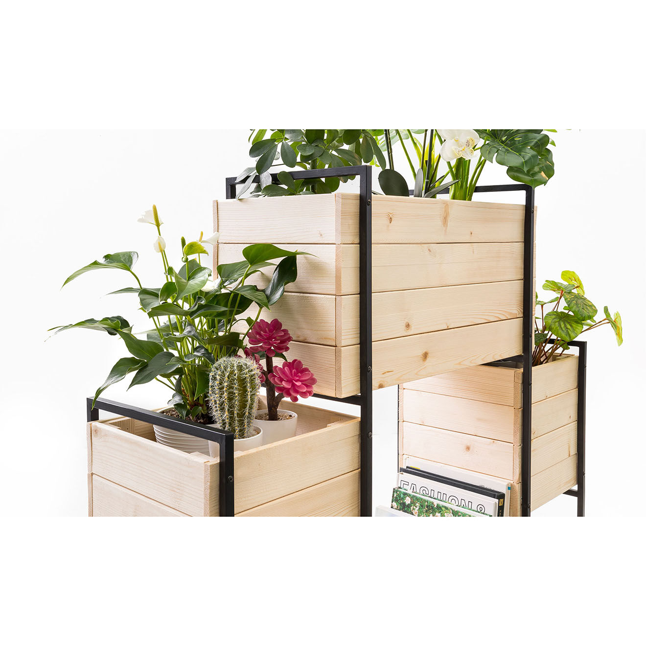 Pratik Garden Jardinière quattro bois/noir - 117x31x103cm