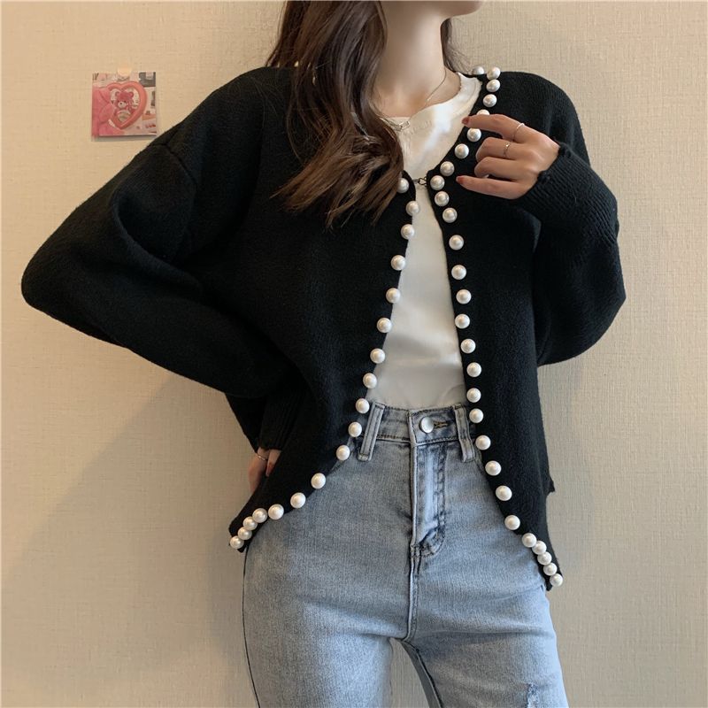 Everose - Cardigan met imitatieparelrand
