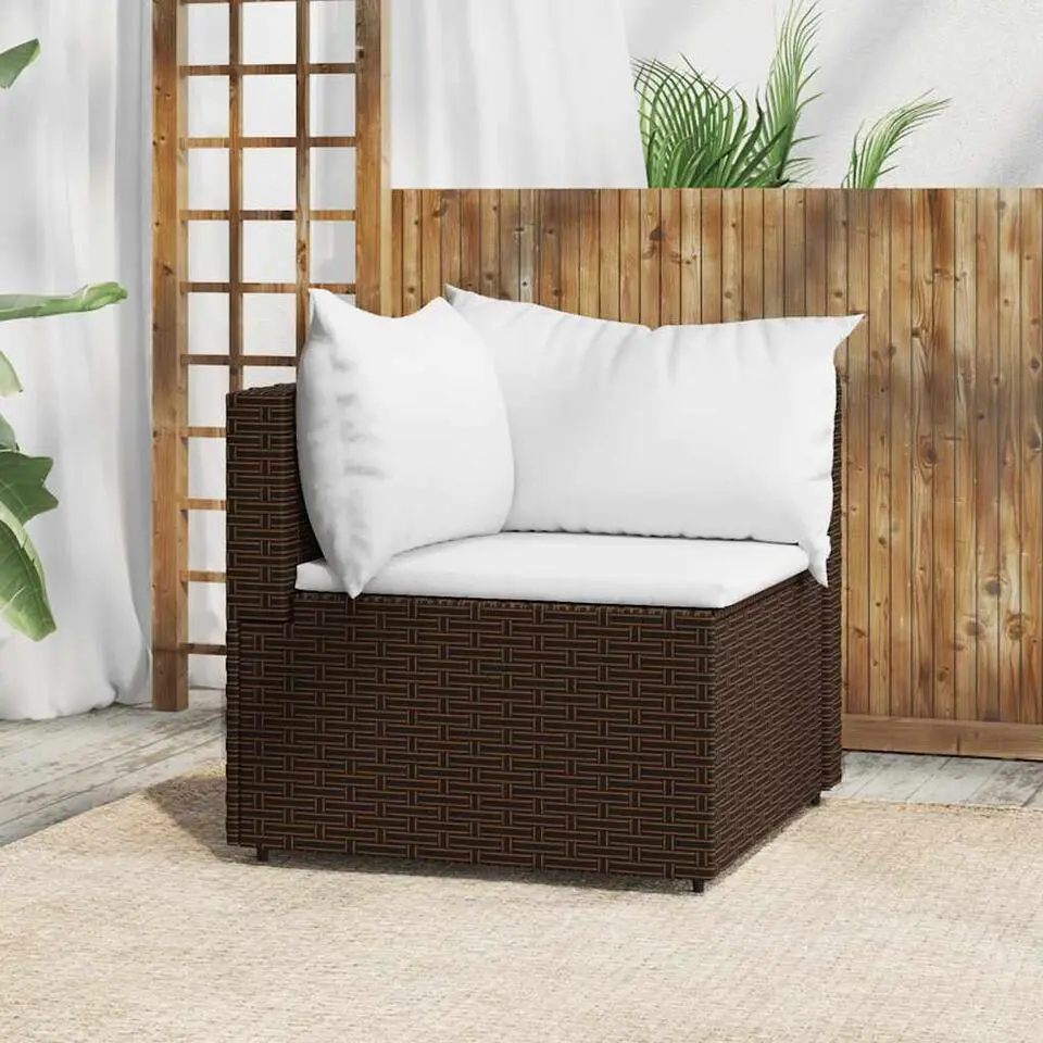 vidaXL - Tuinhoekbank - Bruin - Poly rattan - Met kussens