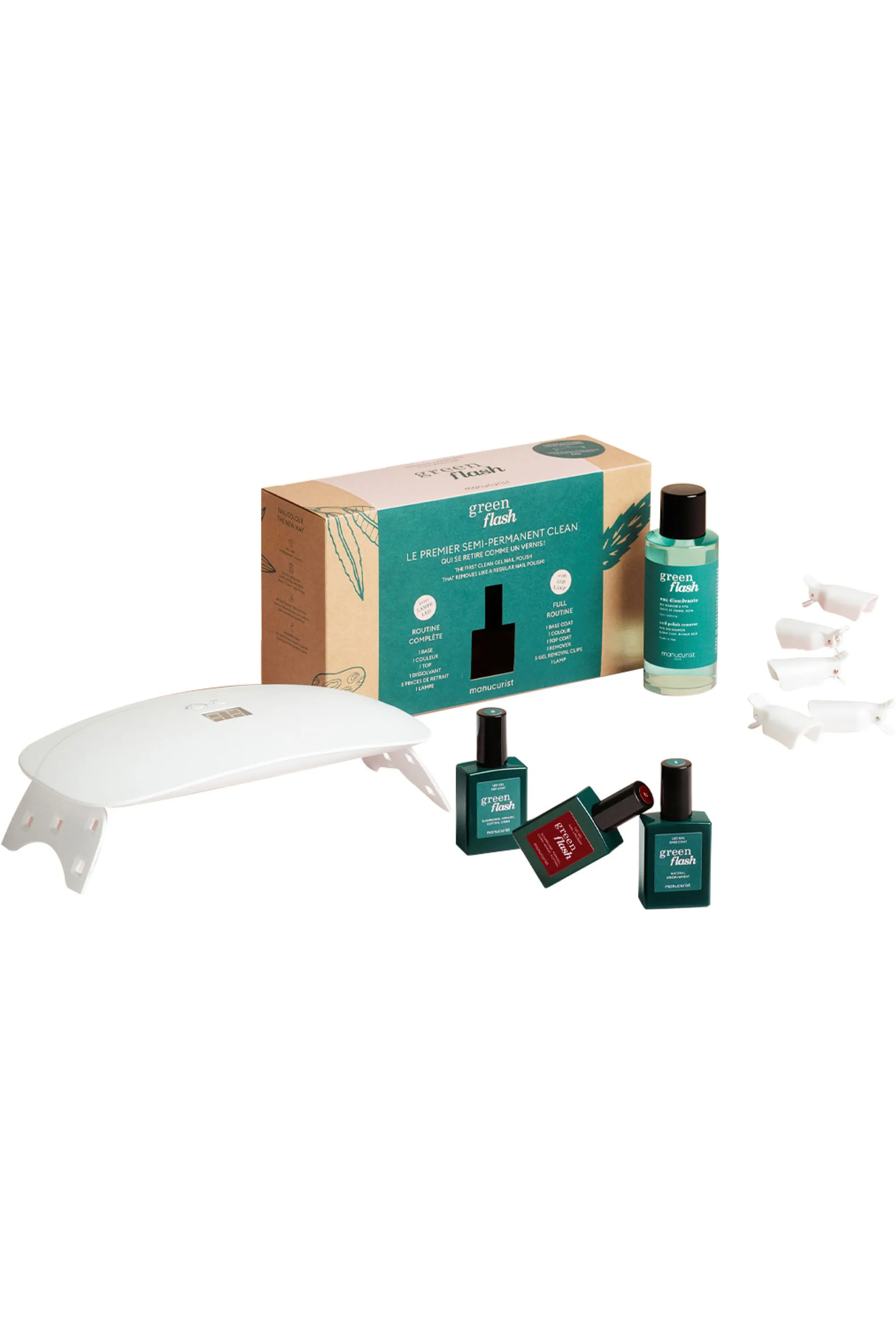 Manucurist Coffret routine semi-permanent Green Flash Lampe 24W vernis de couleur offert-800 g