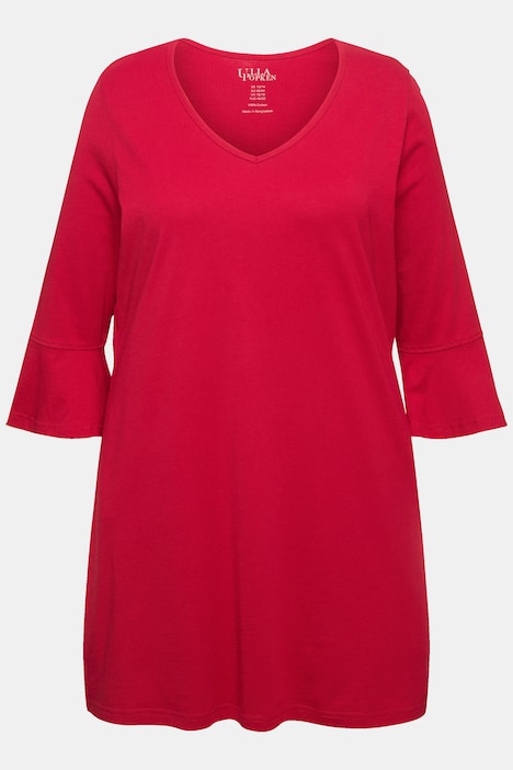 T-Shirt, A-Linie, Taschen, V-Ausschnitt, 3/4-Glockenärmel