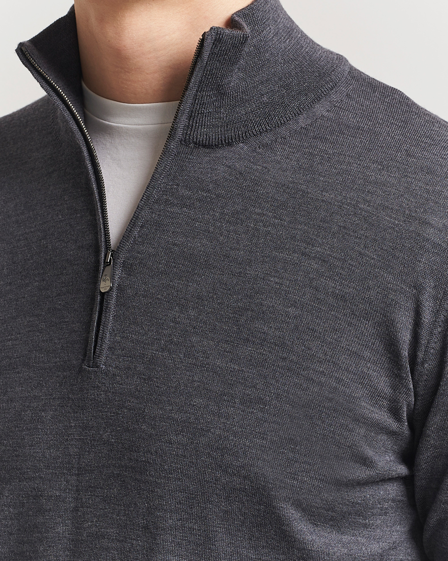 Piacenza Cashmere Merino Wool Crew Neck Half Zip Charcoal