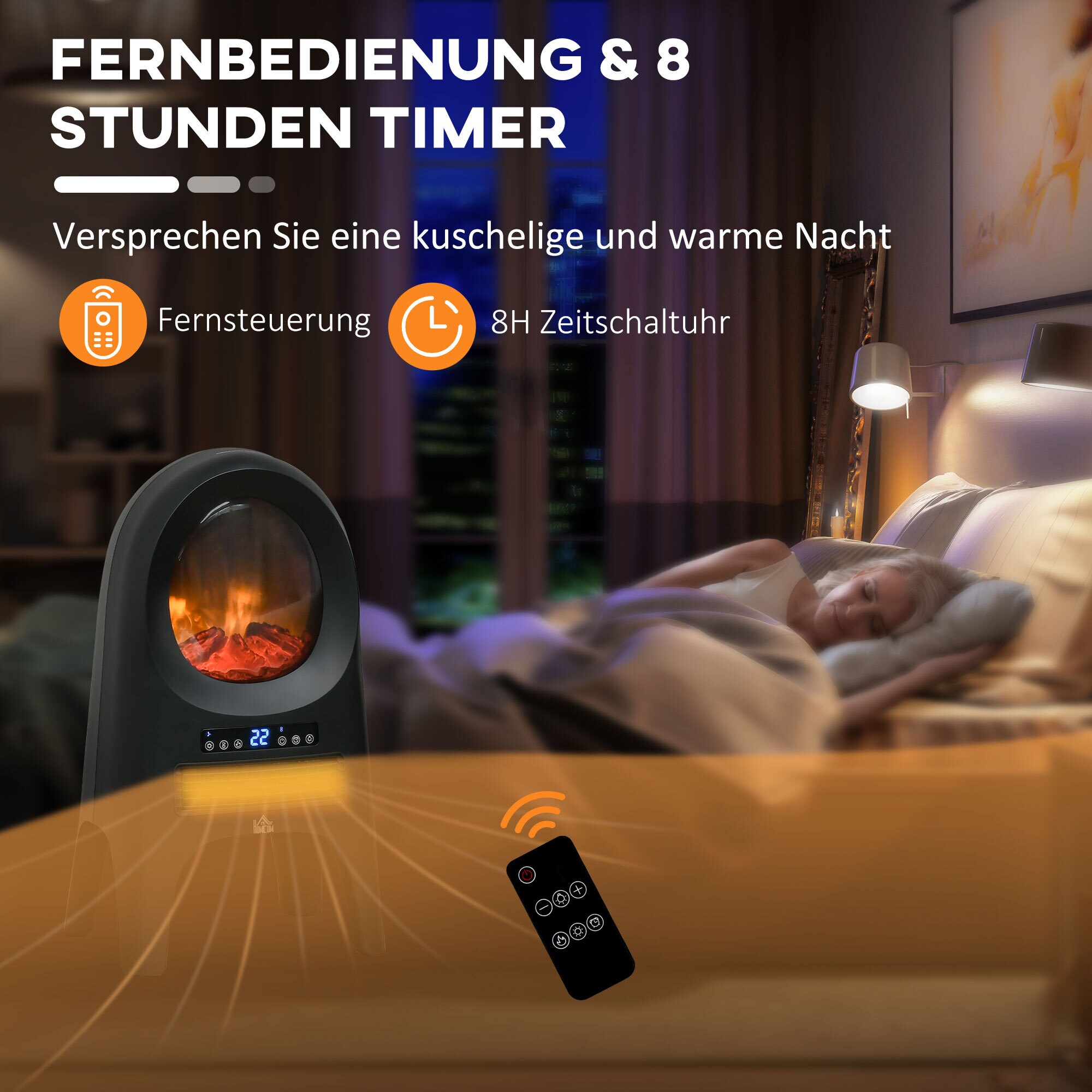 HOMCOM Elektroheizung mit Umkippschutz, Überhitzungsschutz schwarz 33,7L x 25,5B x 60,4H cm