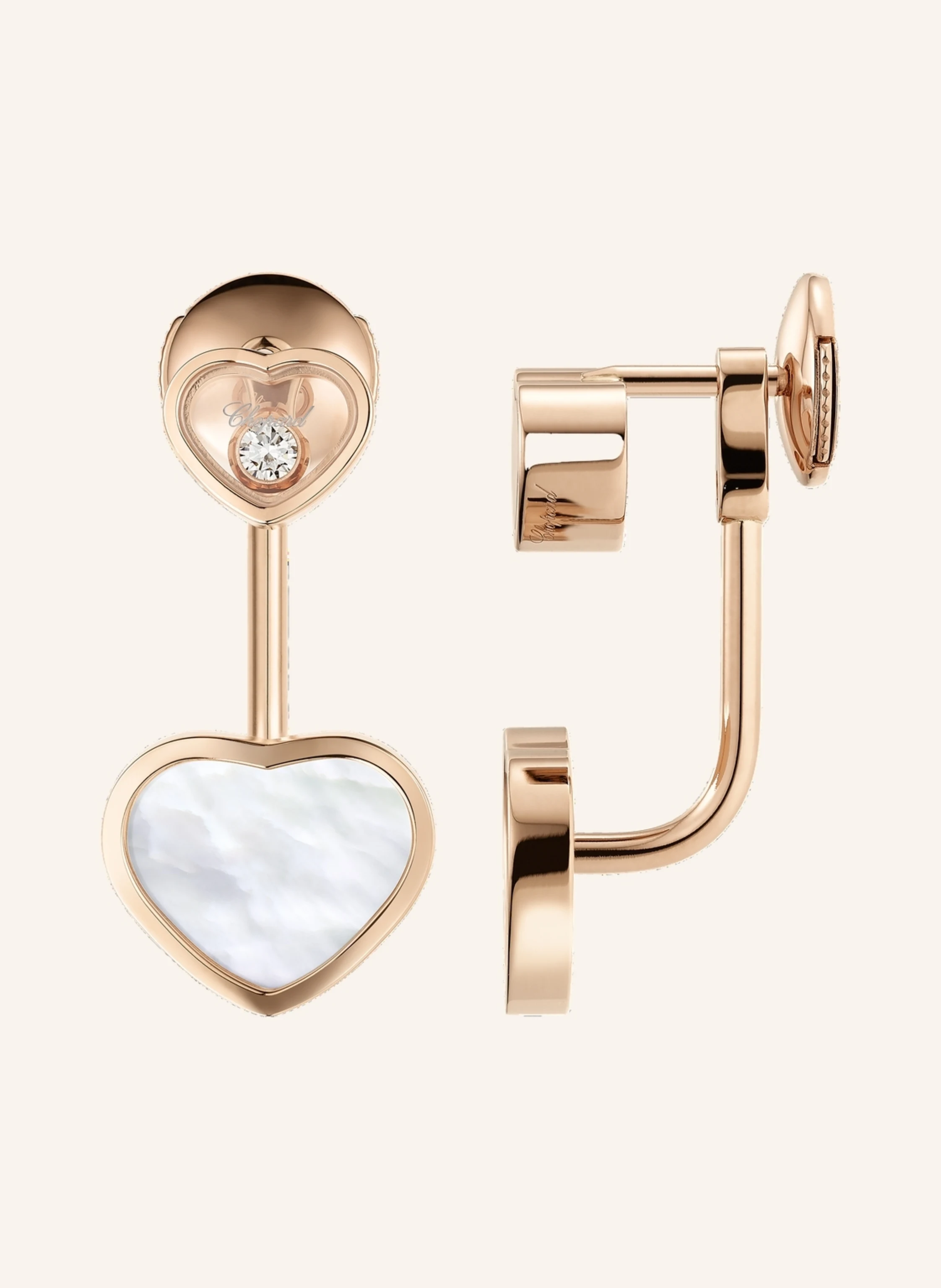 Chopard Ohrring HAPPY HEARTS Ohrringe aus 18 Karat Roségold, Diamanten und Perlmutt