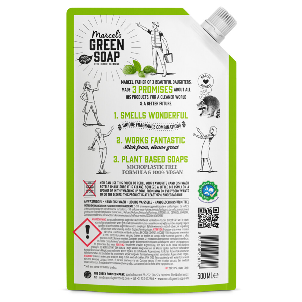 Marcel's Green Soap Afwasmiddel Basilicum & Vertivert Gras Navulling500 ml