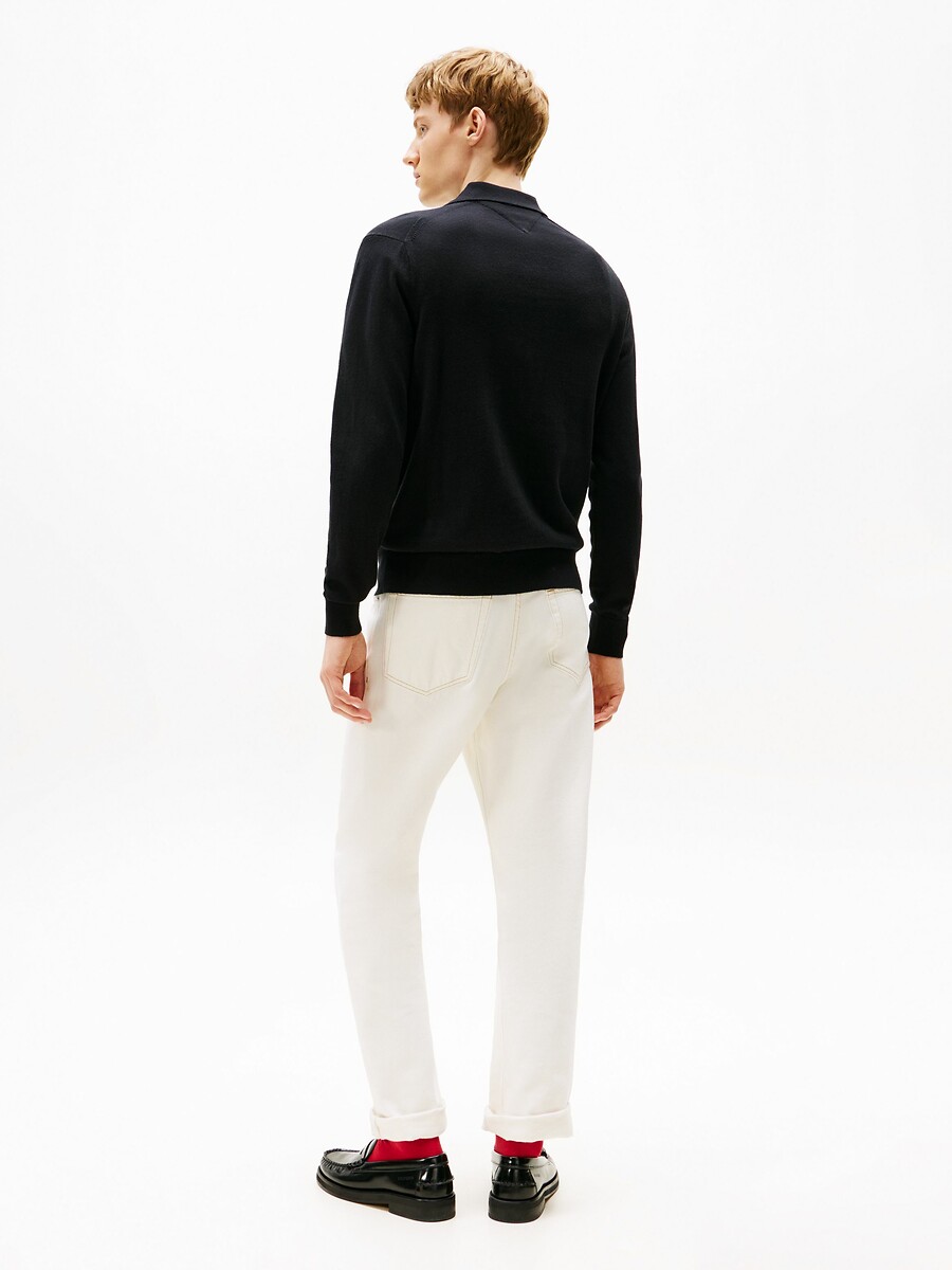 TOMMY HILFIGER<br>Suéter de gola polo em algodão e cashmere