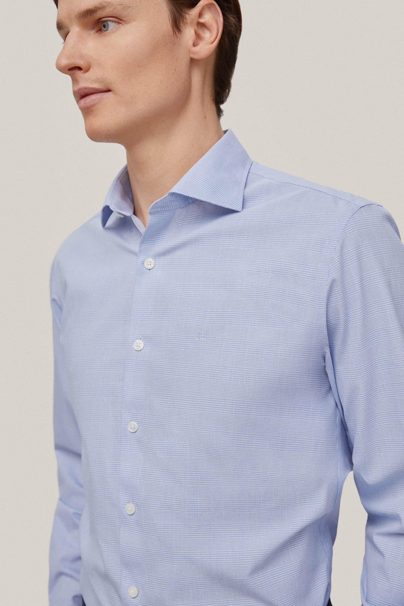 Camisa social, xadrez Príncipe de Gales, não precisa passar e é resistente a manchas - Azul