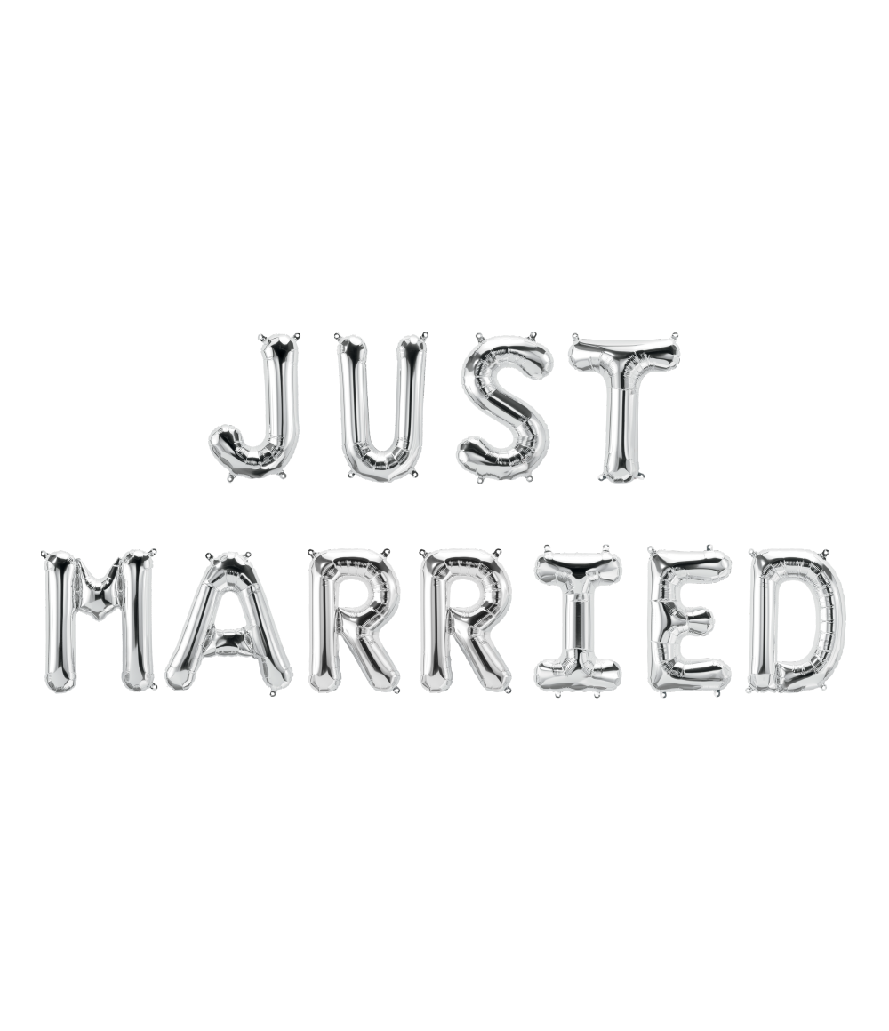 Zilveren Ballonnen Set Just Married 1,9m