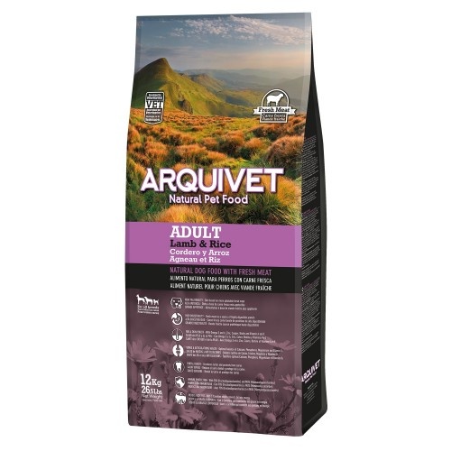 Ração para cães adultos, sabor cordeiro e arroz.