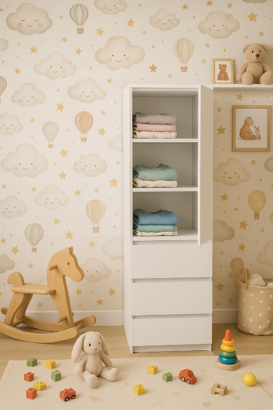 BDW - Kleiderschrank mit Schubladen - Schrank mit 3 Schubladen, Regalen - Garderobenschrank 50 cm breit, 180.5 cm hoch, 40 cm tief - Schlafzimmer, Kinderzimmer, Wäscheschrank - Weiß