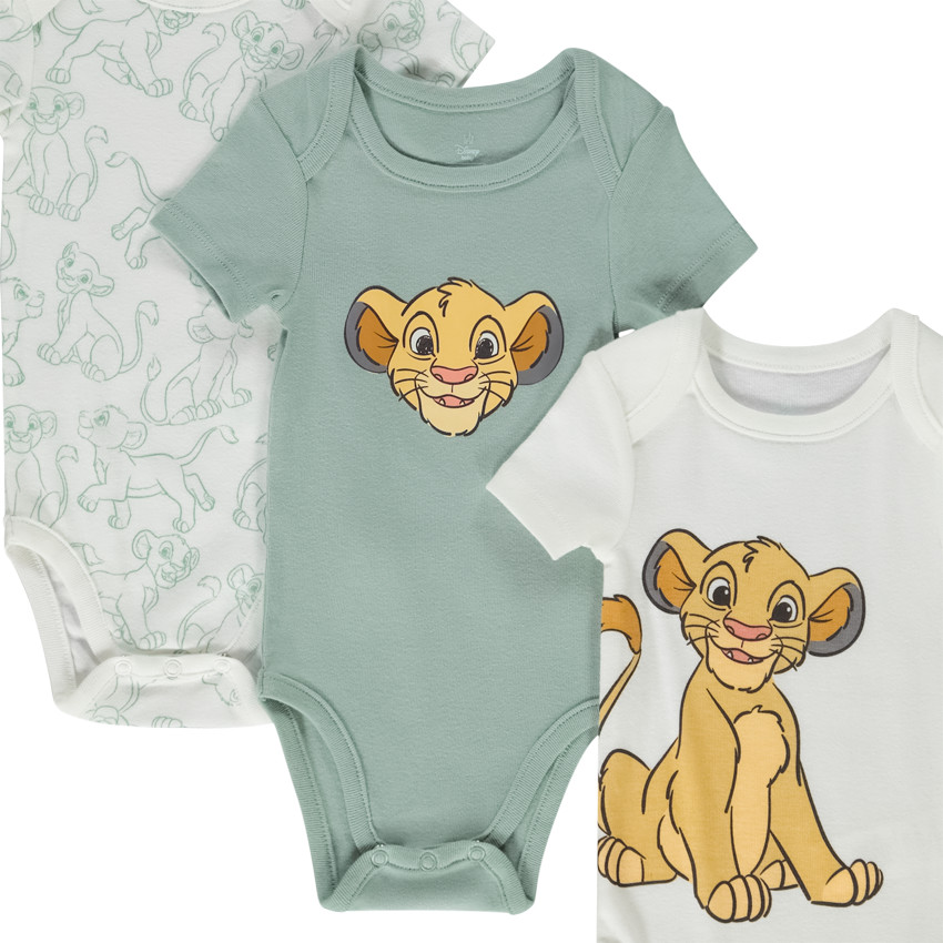 Lot de 3 bodies manches Le Roi Lion  courtes pour bébé garçon