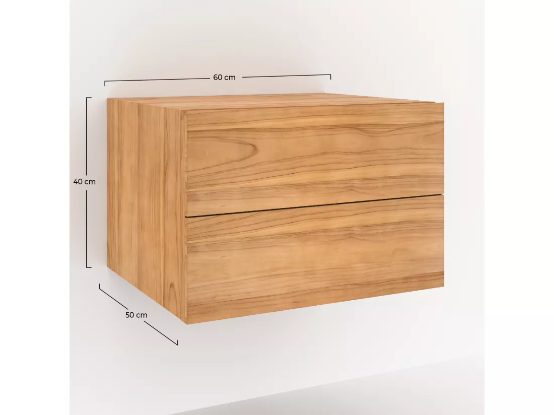 Meuble de salle de bain suspendu en bois de teck 60 cm - Hera