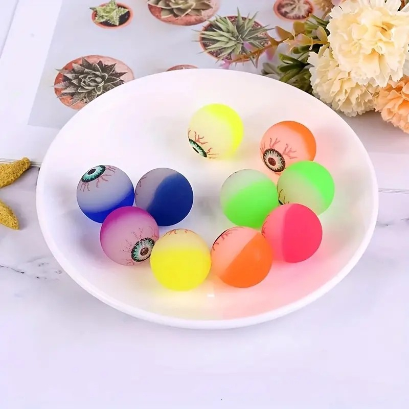 (100er Set) Ø25mm Augapfel Gummi Ball Bouncing Hüpfball Halloween Spielzeug Mitgebsel Flummi - Bunt