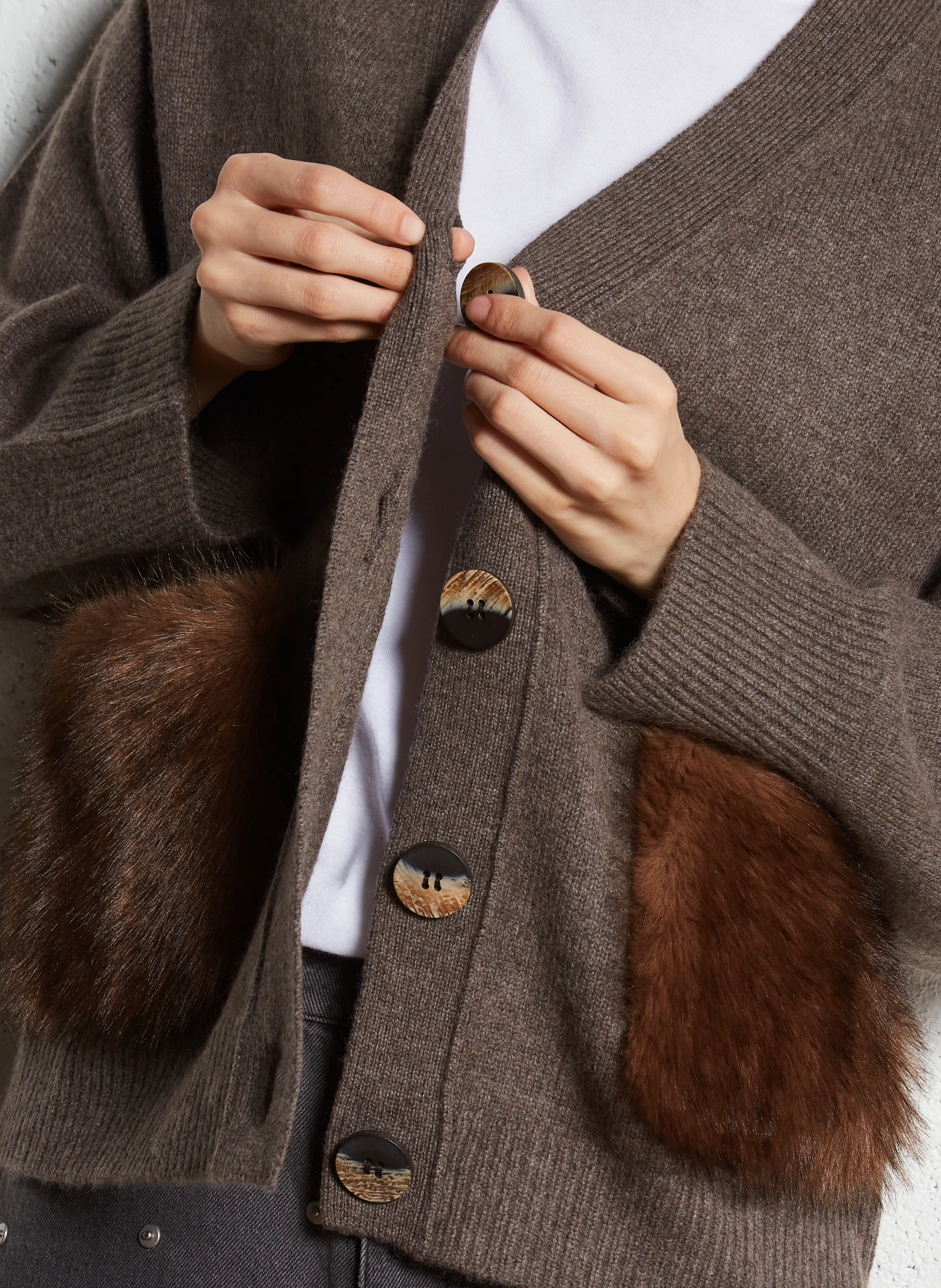 GREGORIA - Cardigan effet fourrure en laine et cachemire | Marron