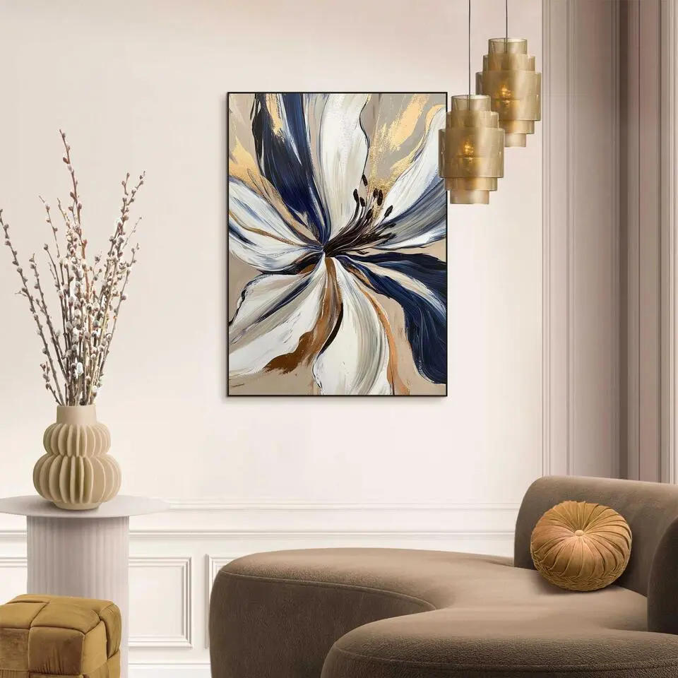 Schilderij Glamour Flower - 70x50cm - Blauw