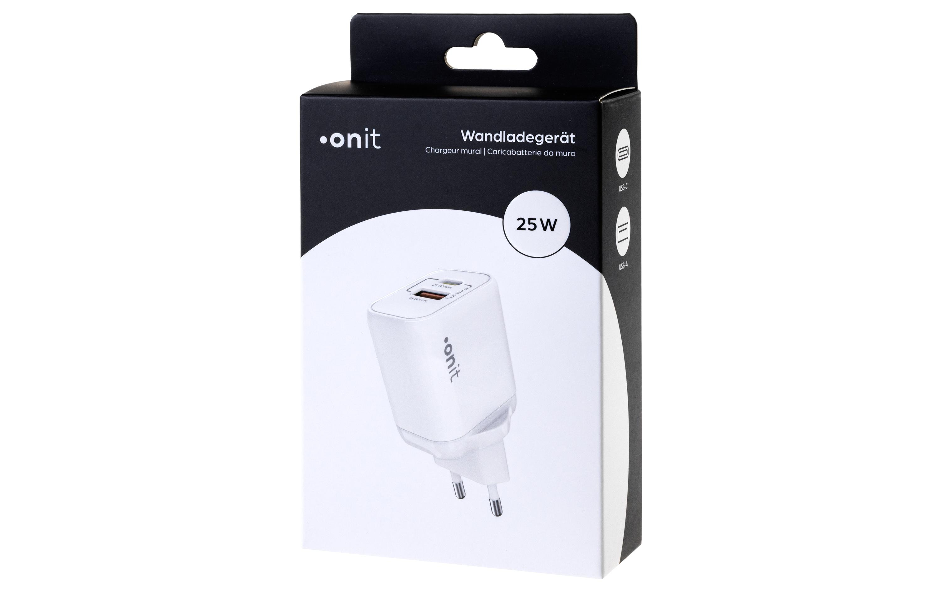 USB-Wandladegerät Dual 1C1A 25 W GaN WeissLadeadapter mit einem USB-C- und einem USB-A-Port