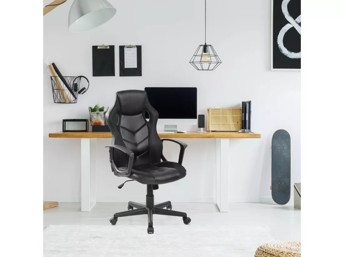 Fauteuil de jeu Fauteuil de bureau exécutif en cuir synthétique noir