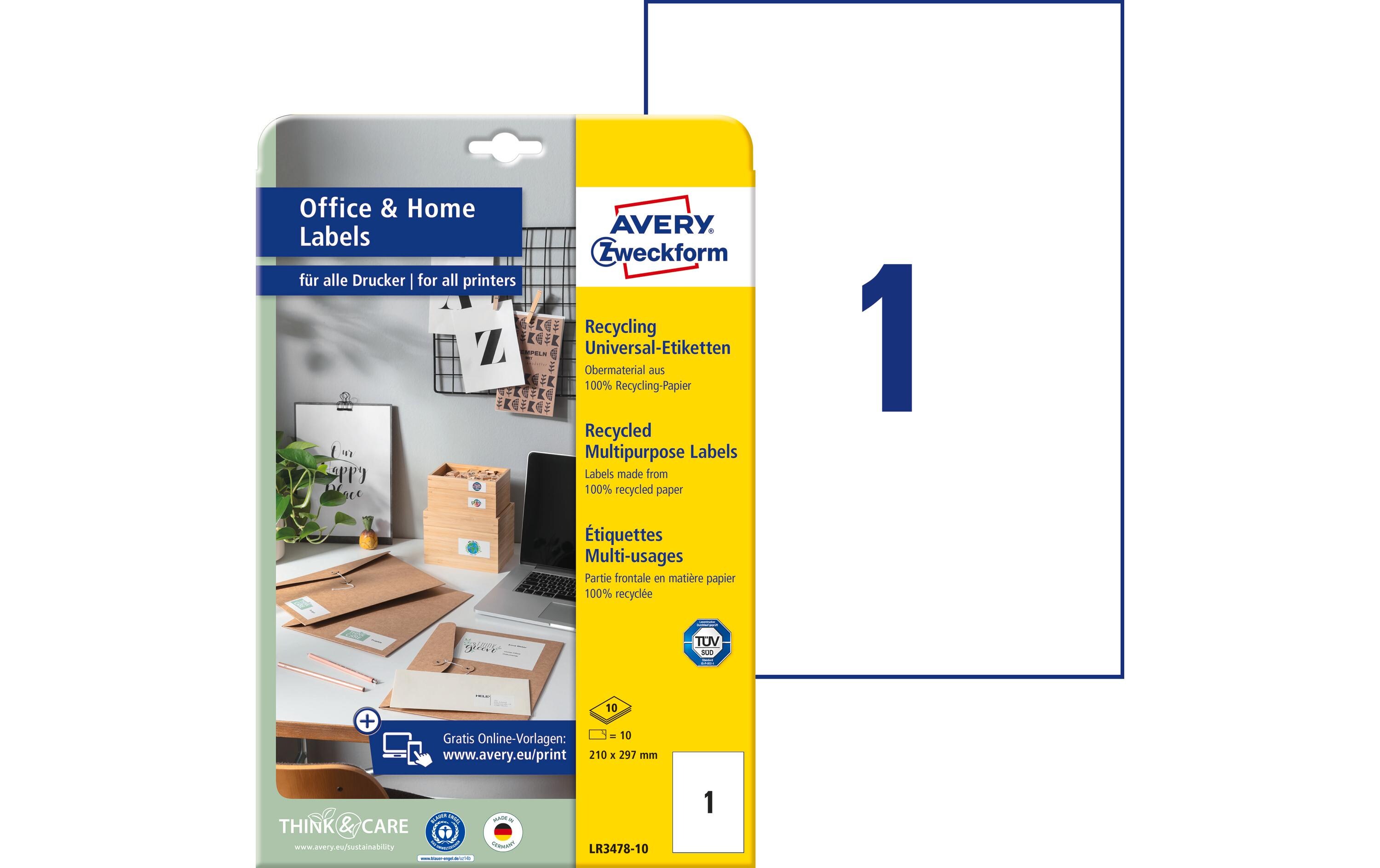 Universal-Etiketten LR3478 210 x 297 mm, 10 BlattRecycling-Etiketten
