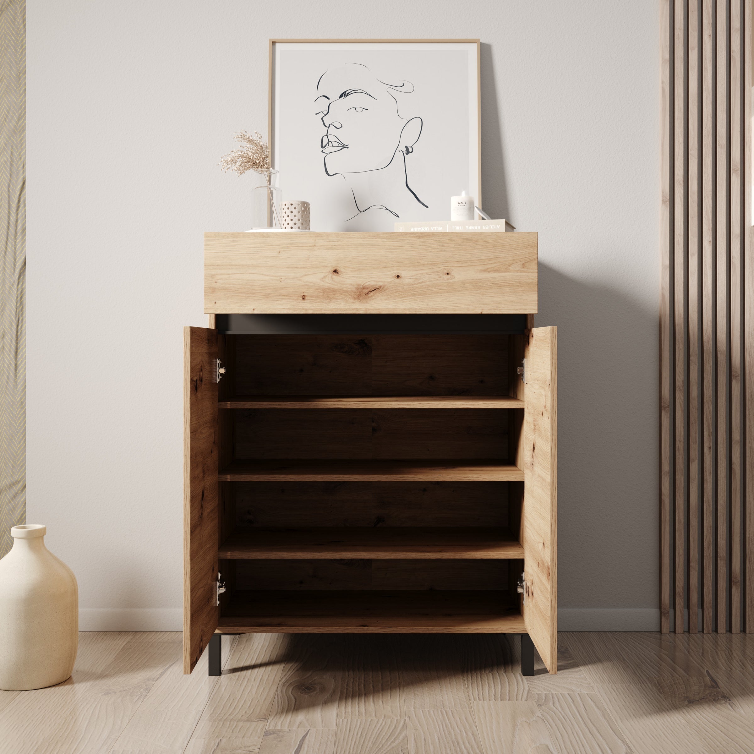 Meubella - Finta - Schoenenkast - Eiken - 80x40x110 cm