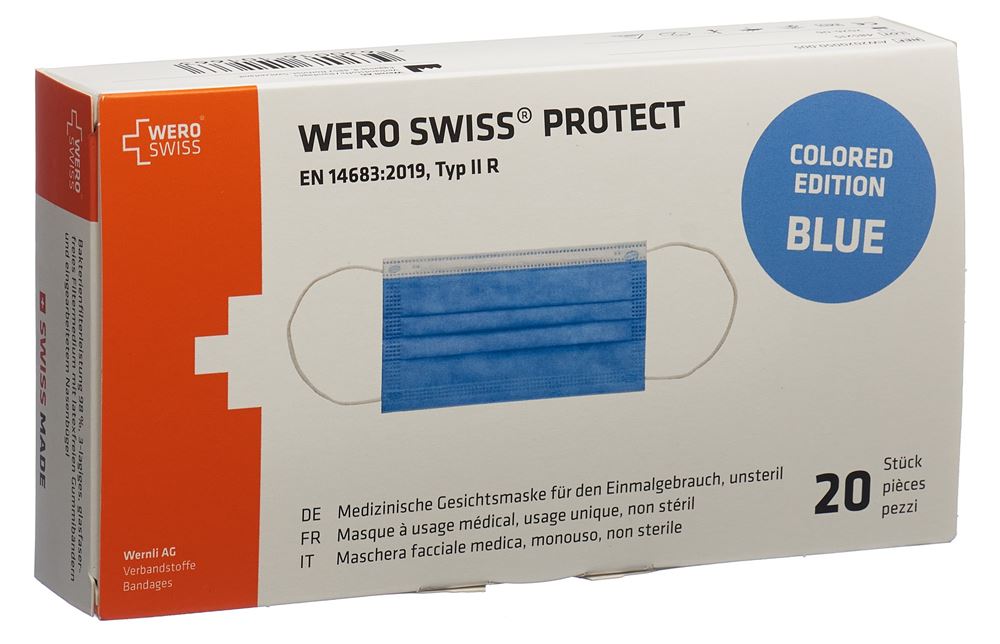 WERO SWISS Protect Maske Typ IIR<br>20 Stück, Box, blau