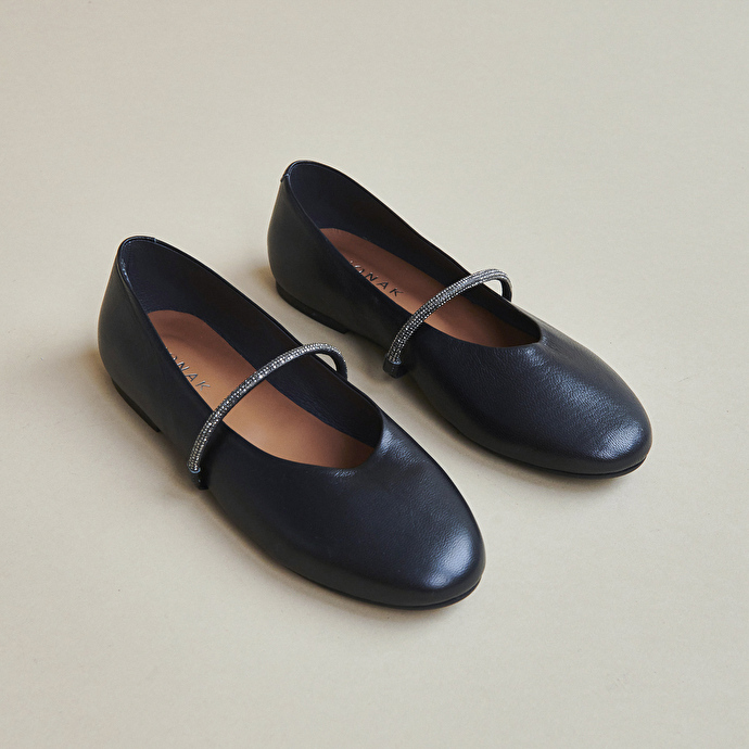 Ballerines à brides  en cuir noir