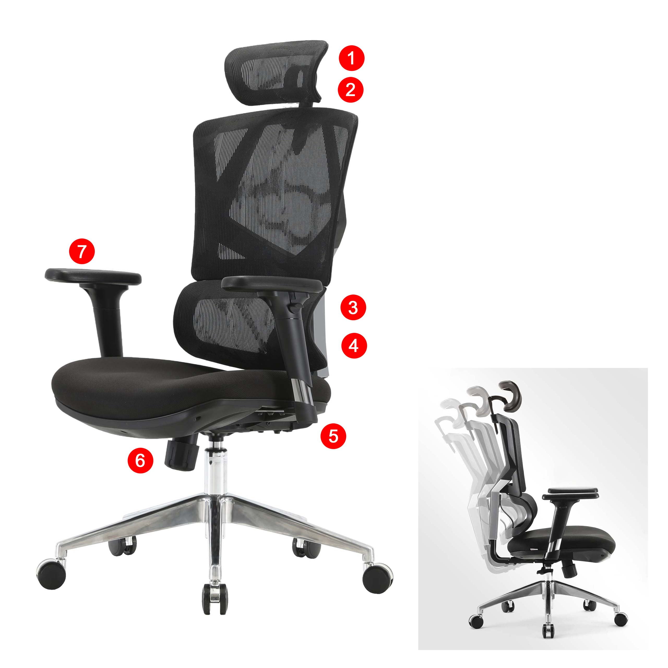 Bürostuhl MCW-J89, Schreibtischstuhl ergonomisch, Lordosenstütze hohe Rückenlehne 3D-Armlehnen ~ gepolstert schwarz