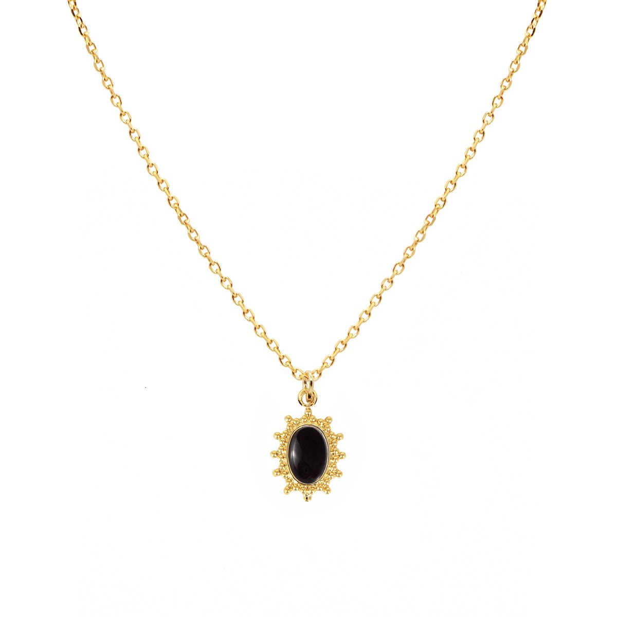 Collier médaille agate noire doré à l'or fin 24k THELMA