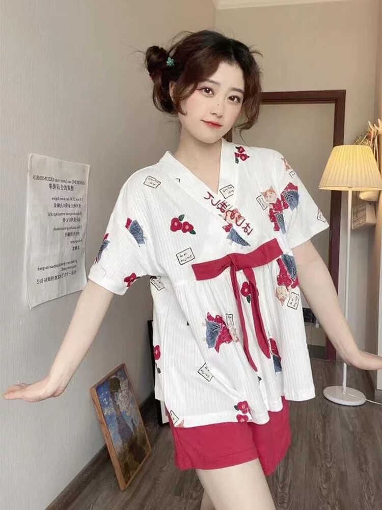 GOUB - Pyjamaset: Top met korte mouwen en print + shorts
