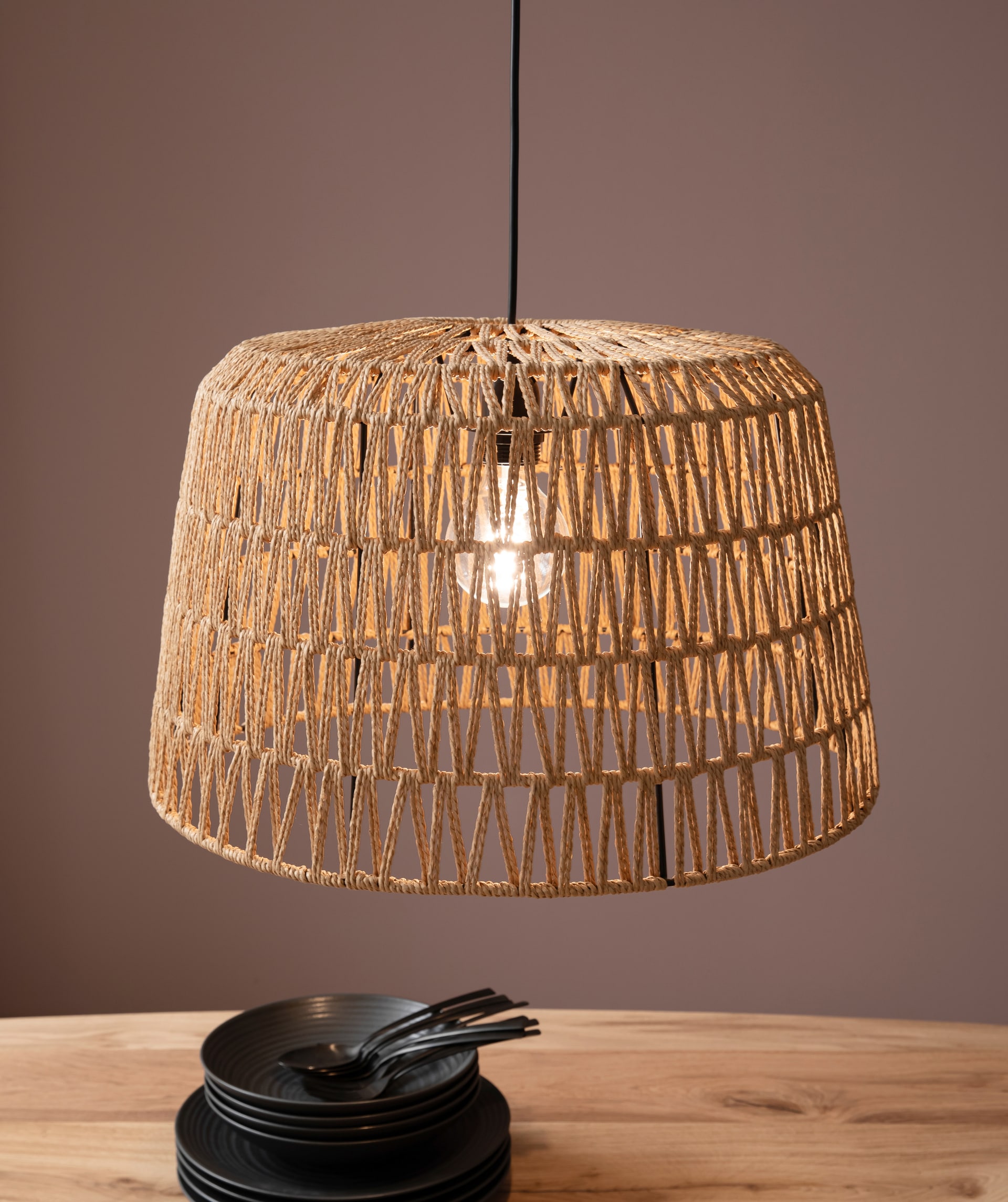 easy! by FHL Retrofit Pendelleuchte Macra beige 46x46cm H140cm