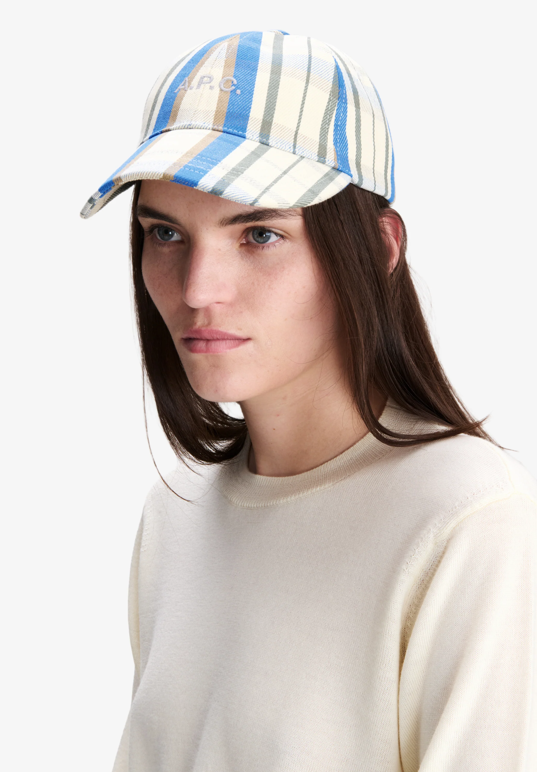 Casquette à carreaux - Ecru