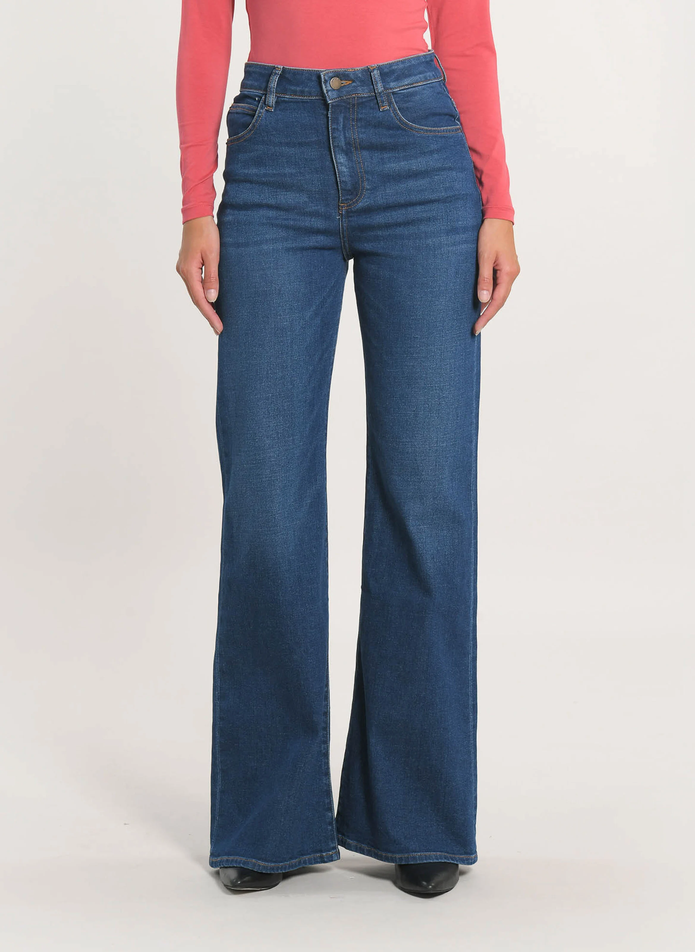 ANGELE - Jean flare en coton mélangé | Bleu