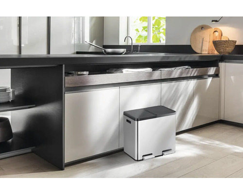 EKO Essential pedaalemmer, 2 compartimenten, 44 l, zilver