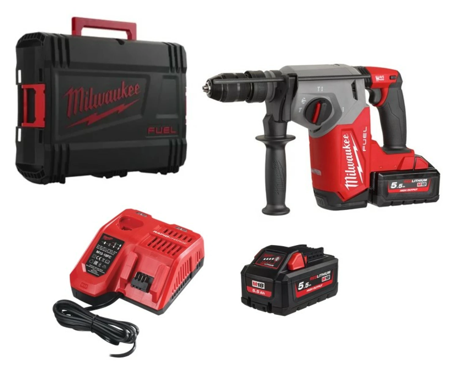 Milwaukee M18 FHX-552X 18V Li-ion Accu SDS-plus boorhamer set (2x5.5Ah) in HD Box