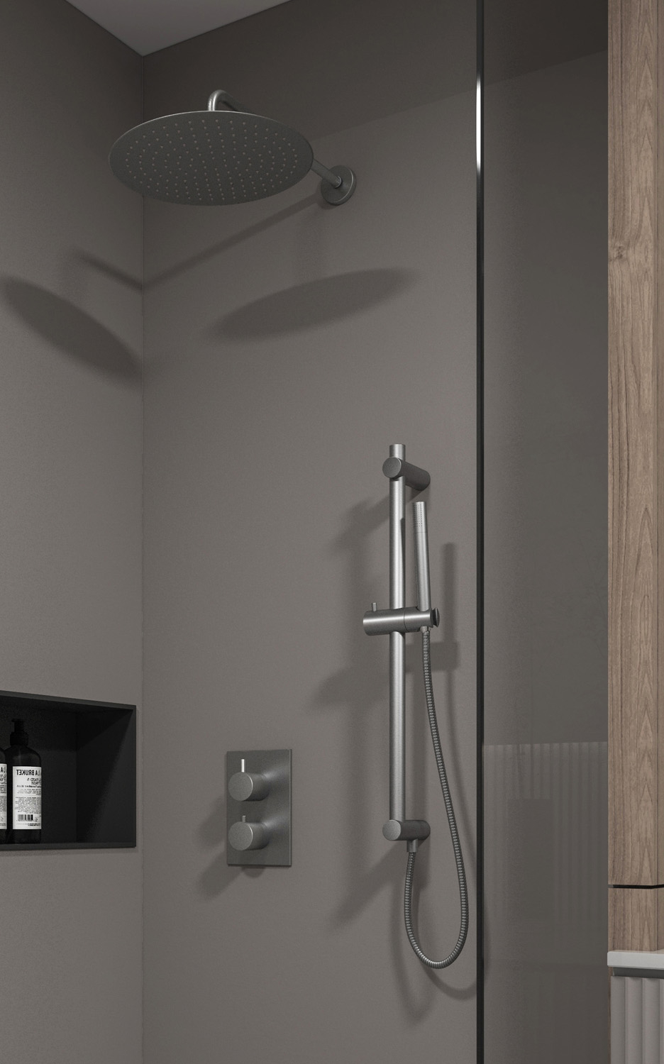 Saniclear Iron inbouw regendouche met 30cm hoofddouche, muurarm en glijstang verouderd ijzer - gunmetal