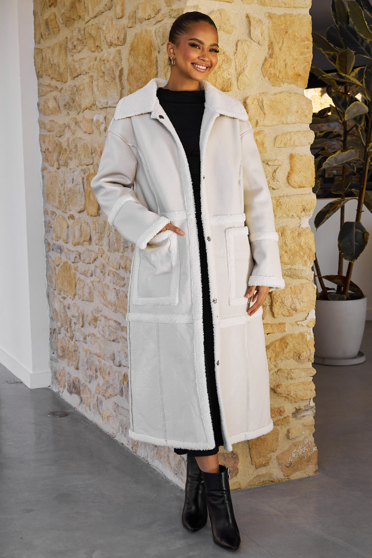 Veste longue aviateur beige à peau de mouton