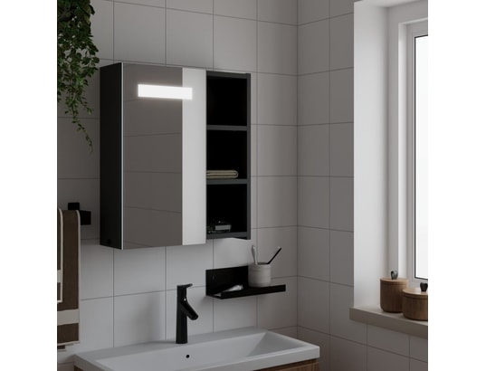 VIDAXL - Armoire de salle de bain à miroir avec led noir 45x13x52 cm