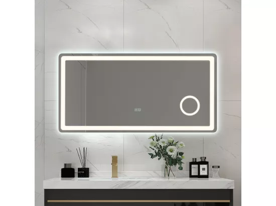 Miroir salle de bain LED 90x60cm anti buée avec LED 3 couleurs et loupe x3 LB-3612