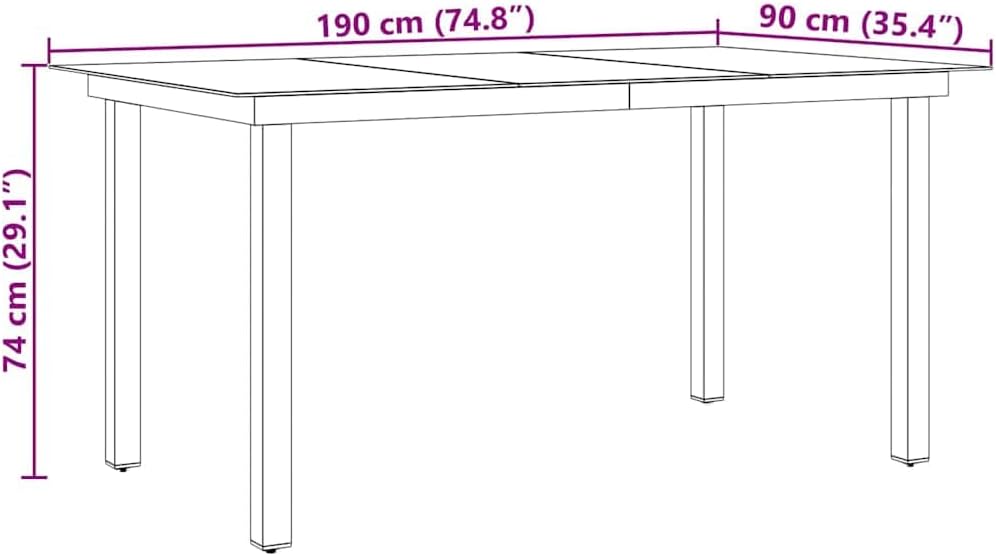 vidaXL Garten Esstisch Witterungsbeständig Gartentisch Gartenmöbel Tisch Balkontisch Terrassentisch Glas Aluminium 190x90x74cm Schwarz