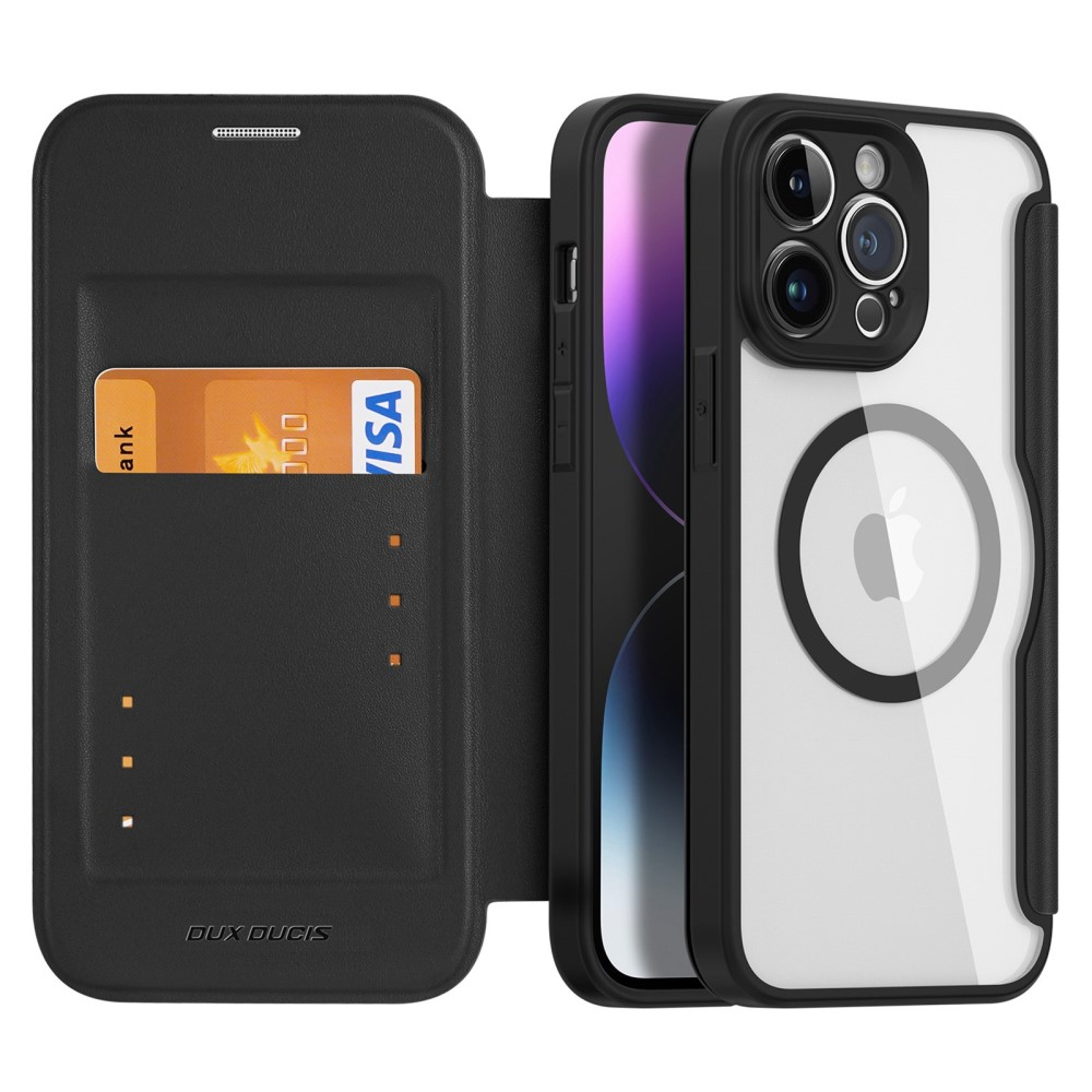 iPhone 14 Pro Max MagSafe Hybrid Leder Tasche   Kunststoff Rückseite - Schwarz / Transparent