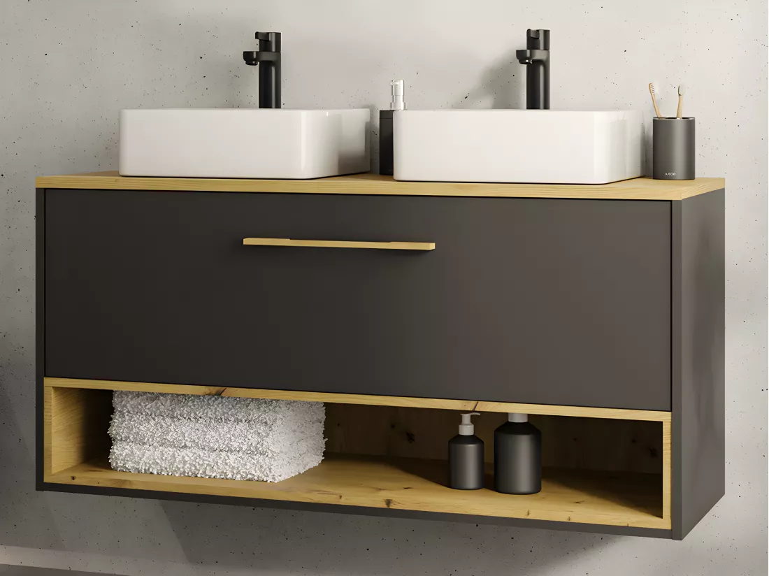 Meuble de salle de bain suspendu anthracite avec double vasque à poser - 120 cm - YANGRA